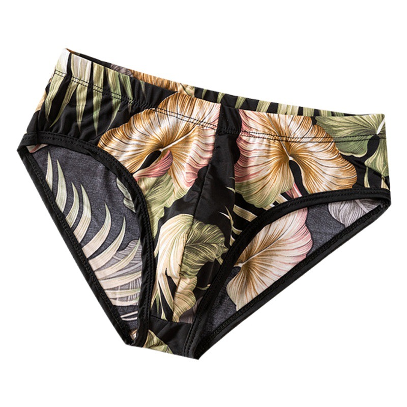 Factory wholesale men's ice silk briefs men's summer ultra-thin breathable printed sexy youth shorts personality fashion