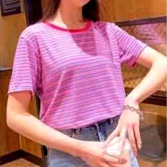 Picture of Summer striped short sleeve T-shirt women's new Korean foreign trade bottoming shirt women's top plus size women's clothing a generation of hair