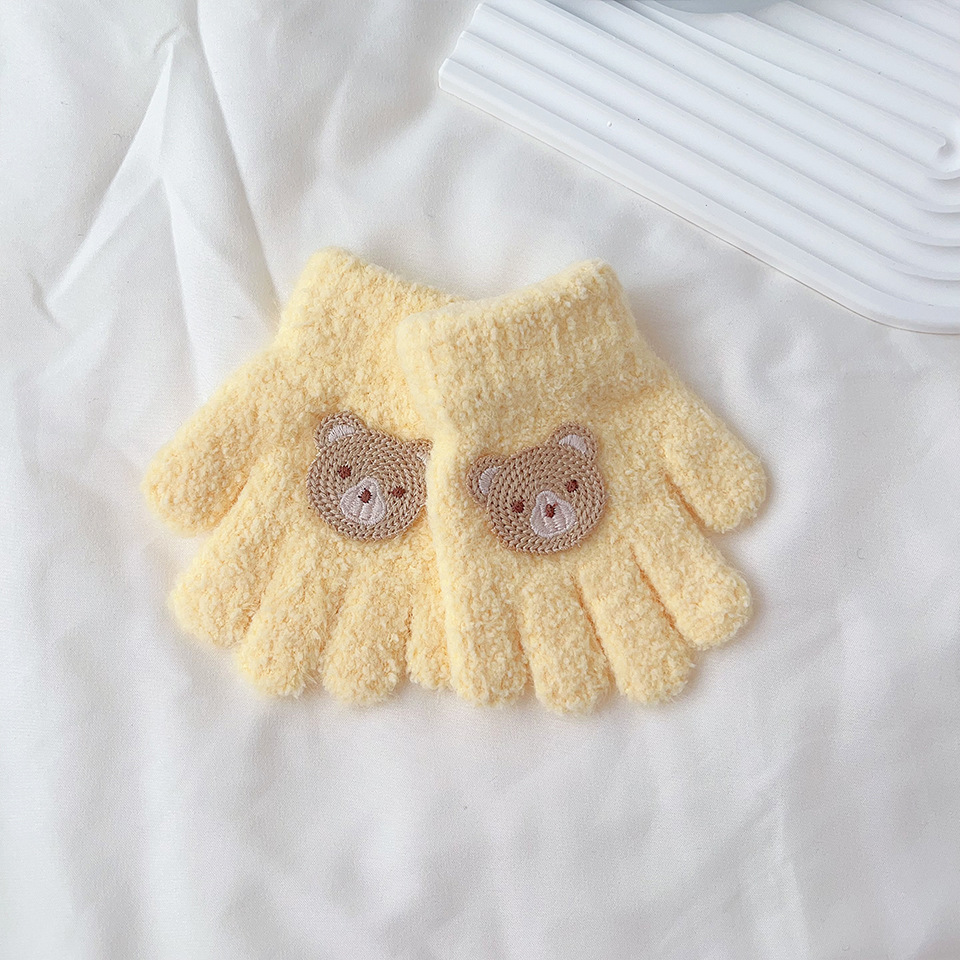 Picture of Korean cartoon children's warm gloves winter cold-proof granular velvet cute boys and girls knitted five fingers 1-3