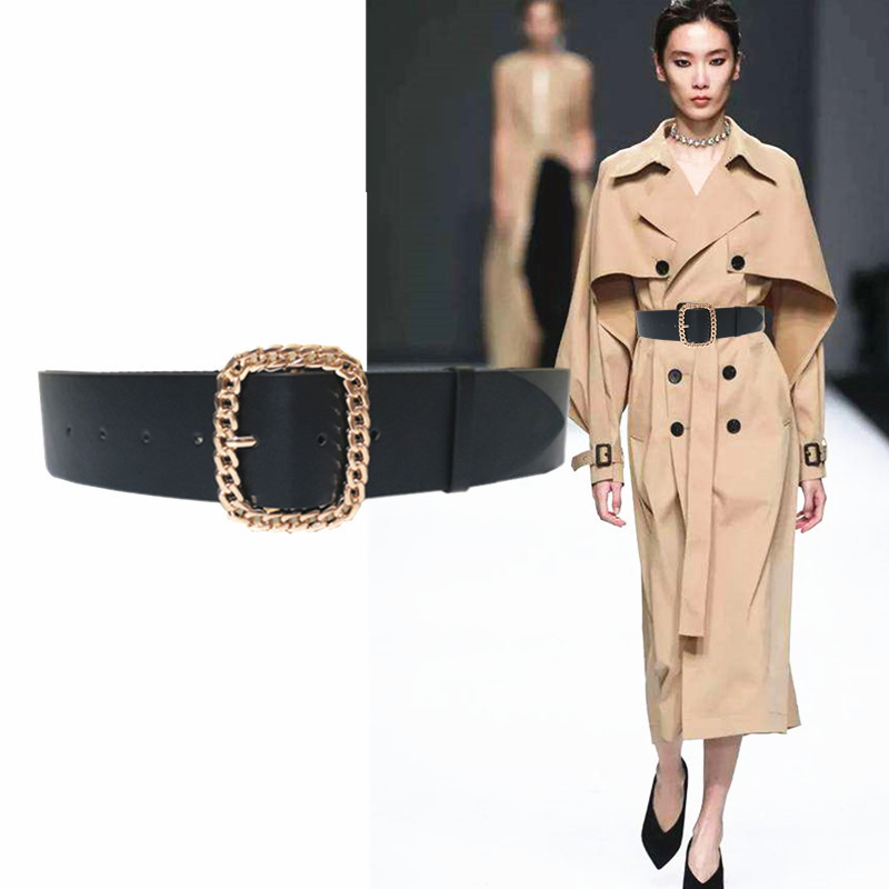 Trench coat suit belt Women's decorative belt down jacket 6cm Gold hollow buckle spring and summer wide waist seal women