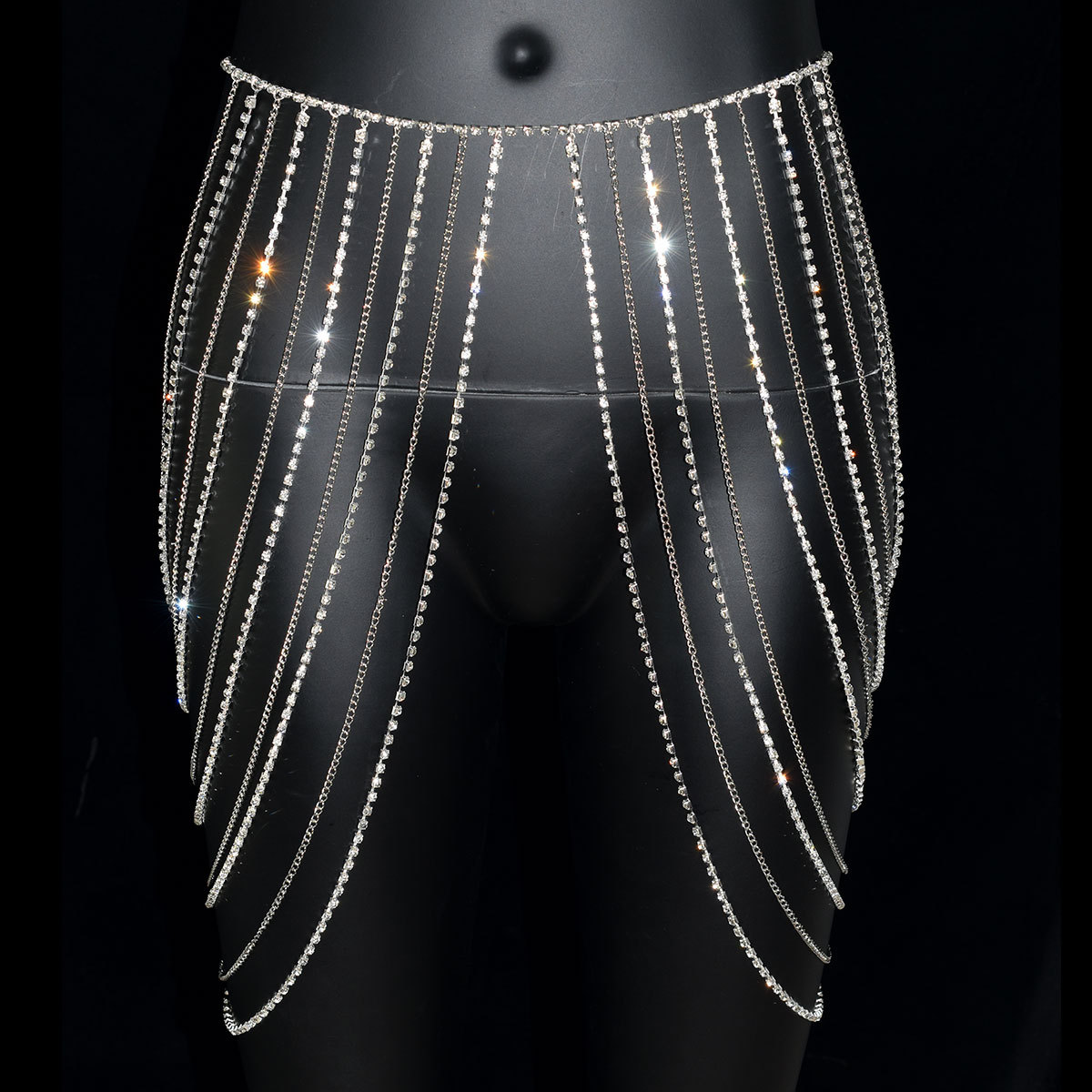 Sexy shiny tassel rhinestone metal chain waist chain skirt belly dance body chain performance accessories body chain