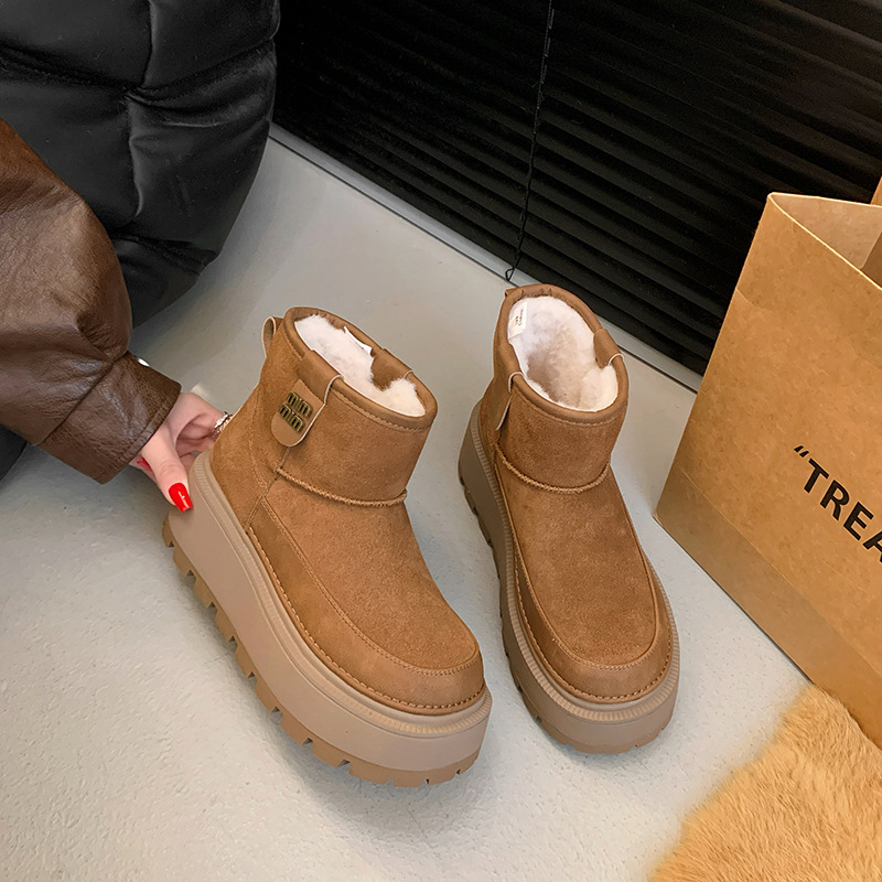 Platform with short tube snow boots women 2024 winter new vintage fleece-lined thick warm non-slip northeast cotton shoes
