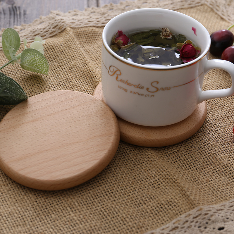 Picture of Creative Wooden Coaster Logo Engraved Fixed Wooden Tea Tray Cup Holder Tea Mat Wooden Tea Holder Japanese Heat Insulation Mat