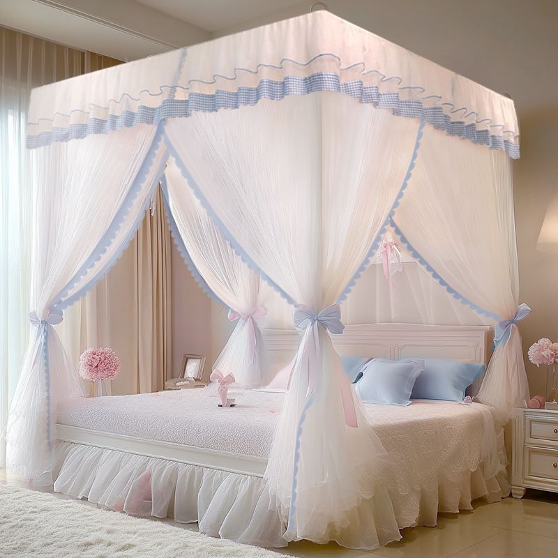 Three-Door Floor-Standing Mosquito Net for Home Bedroom 2024 New Installation-Free Bracket Rod Thickeneded Princess Style