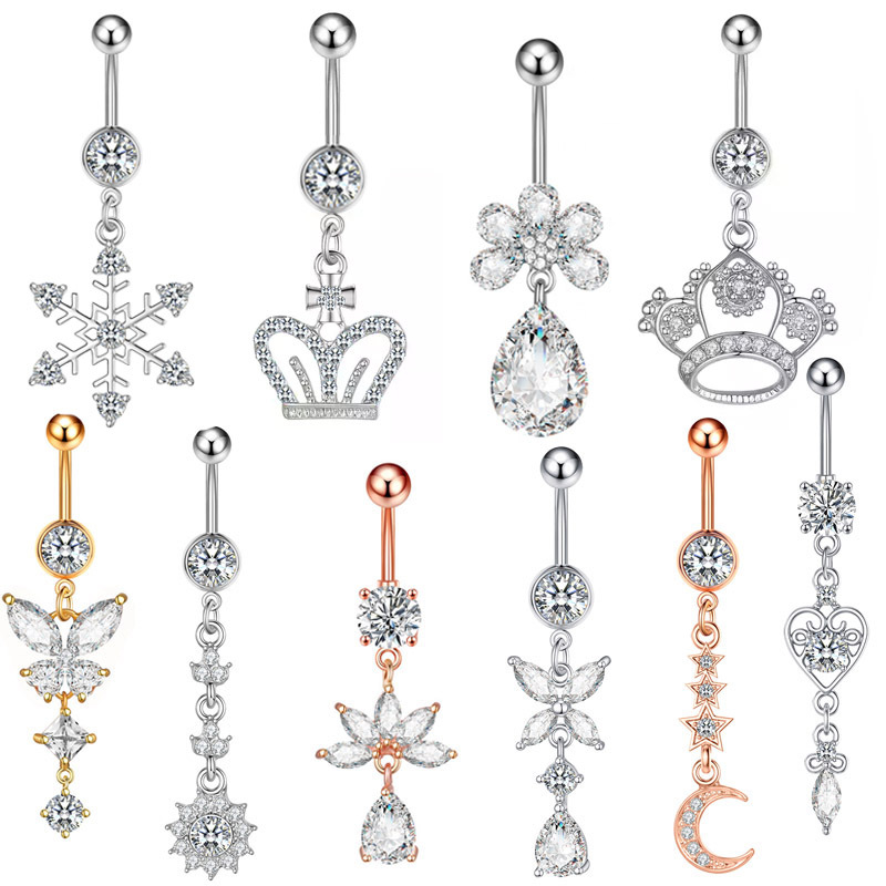 European and American Amazon Cross-Border Supply Butterfly Inlaid with Zircon Stainless Steel Navel Ring Body Piercing Jewelry