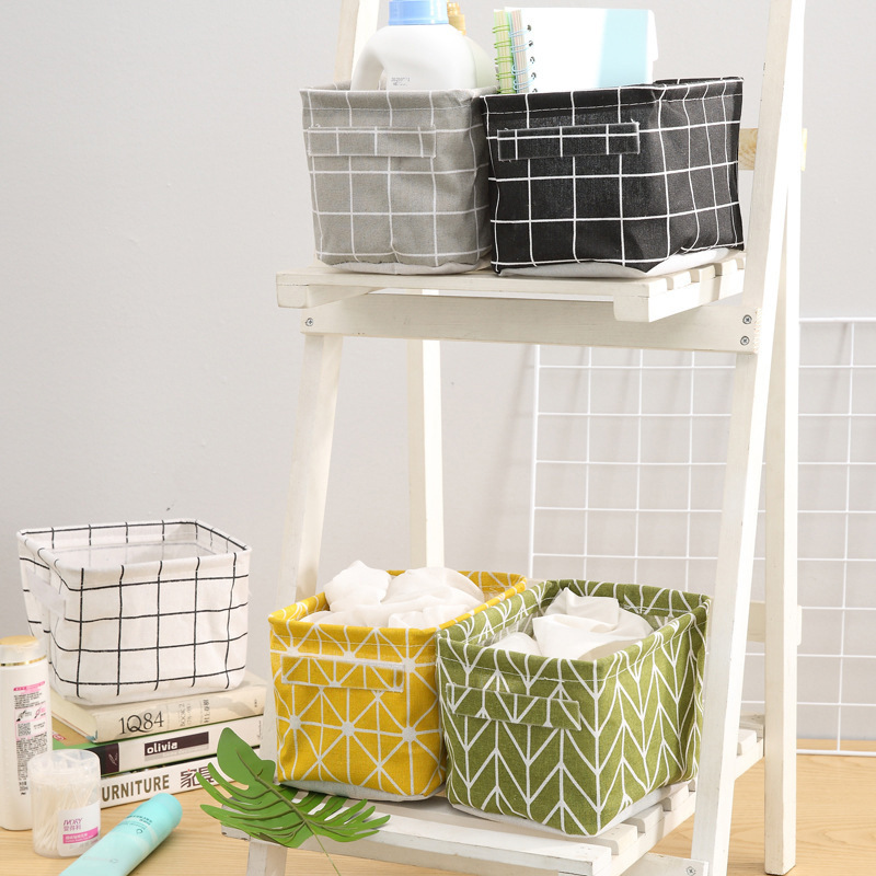 Picture of Fabric with Satchel Printed Cotton and Linen Storage Basket Desktop Miscellaneous Storage Box Cabinet Small Clothing Fabric Storage Basket