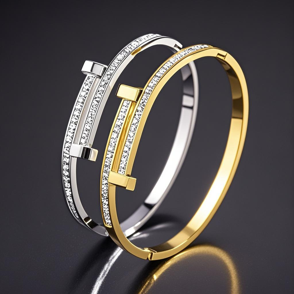 Fashion Trendy Personality Nail Bracelet Micro-Inlaid Zircon Niche Design Exquisite Titanium Steel Bracelet Women's High-End Jewelry
