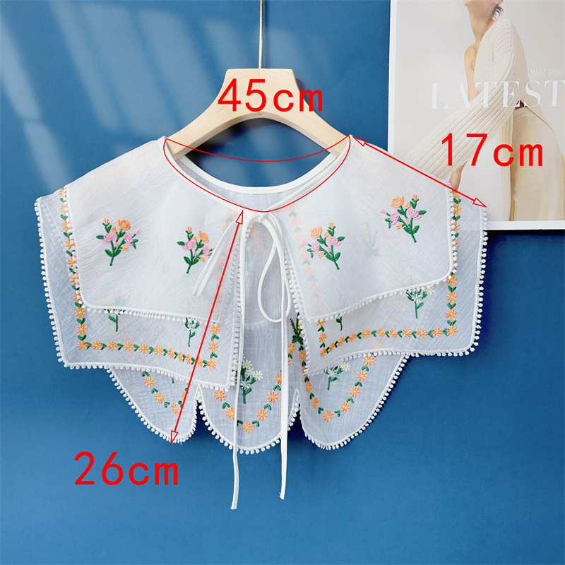 Picture of New double exquisite embroidery black and white apricot tricolor color small flower pastoral shawl bilateral wave wholesale