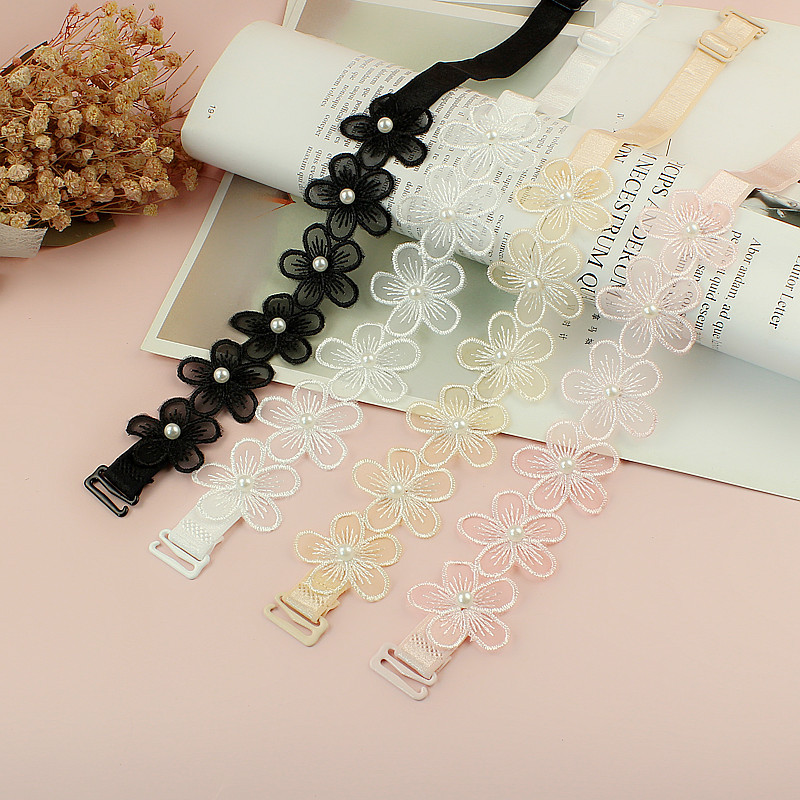 Taobao for Korean version of seamless exposed sexy off-shoulder lace Pearl Flower Butterfly invisible underwear shoulder strap