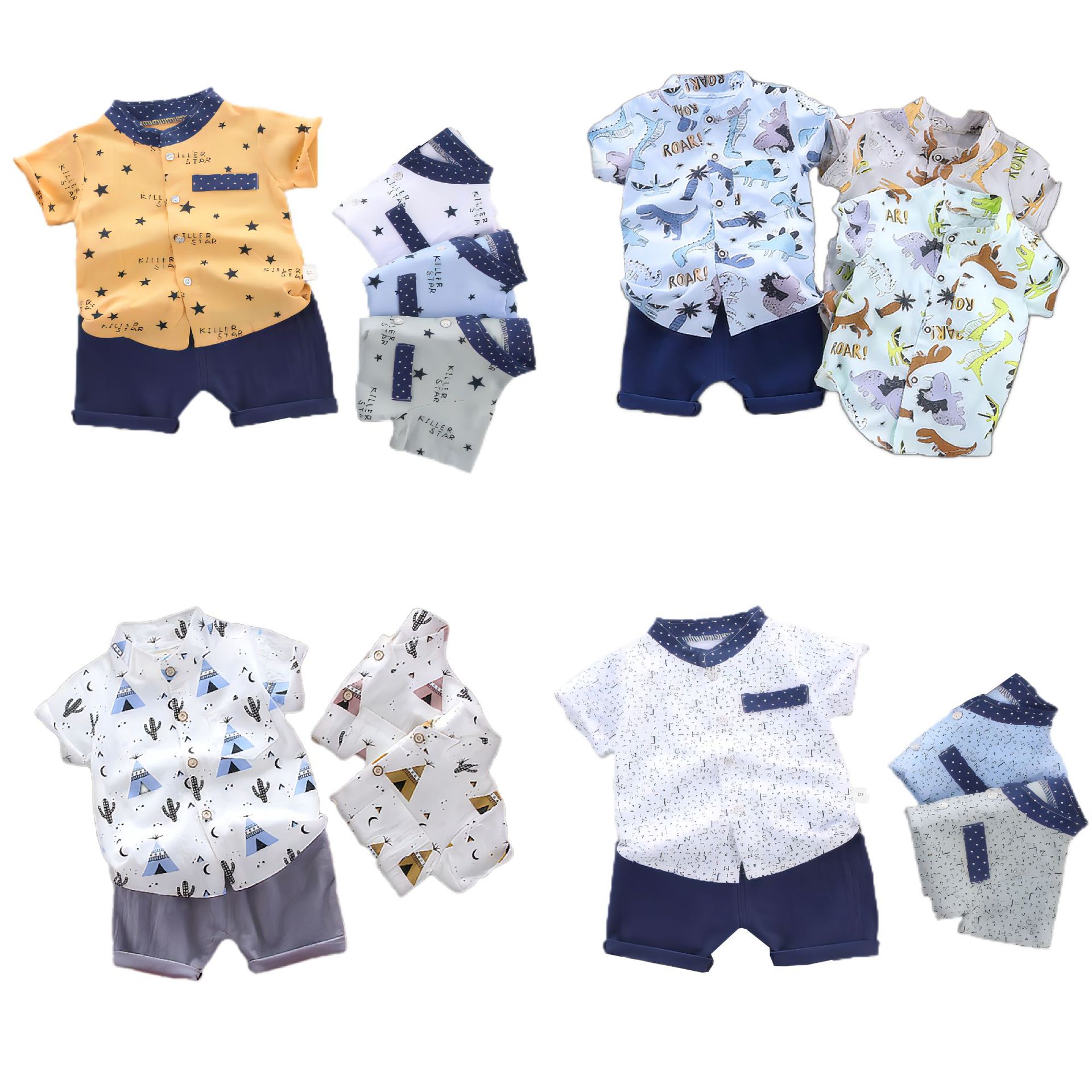 Cross-border children's clothing source manufacturers wholesale summer Korean thin baby suit cartoon tide casual two-piece set