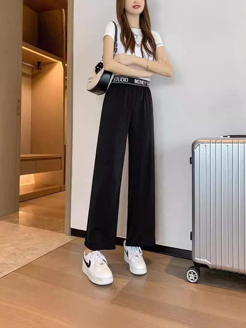 Dagging Sports Pants Women's 2024 Summer New Pants Thin Casual Straight High Waist Slimming Wide Leg Pants Spring and Autumn