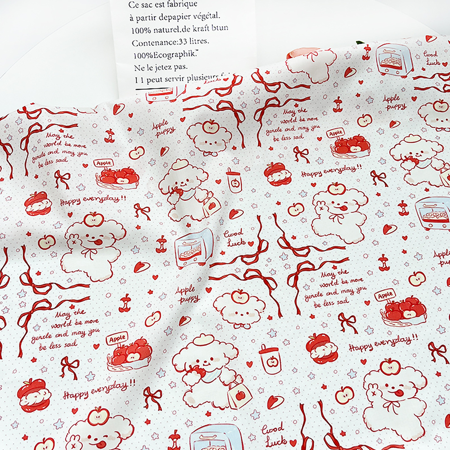 Cotton 60 Count Poplin Apple Puppy Digital Printed Fabric Clothing Women's Dress Shirt Skirt Fabric