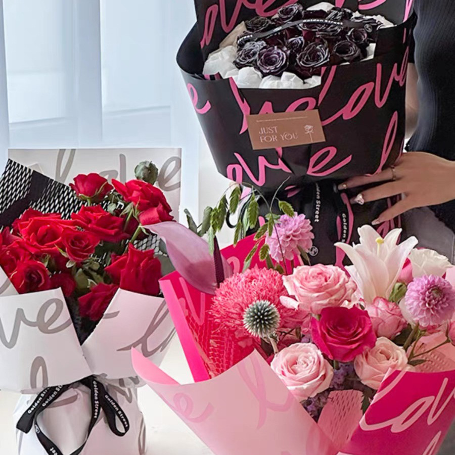 Big Love Flower Wrapping Paper Thickeneded Waterproof Coated Feather Paper Bouquet Wrapping Paper Flower Shop Material