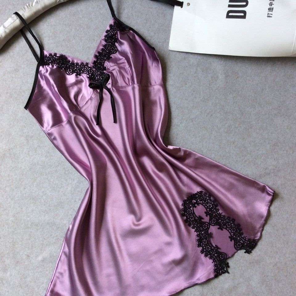2025 Imitation Silk Women's Suspender Nightgown V Neck Spinning Imitation Silk Pajamas Home Clothes Wholesale Agent Lazy Style