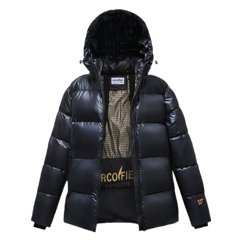 New Short Shiny Black Gold Down Cotton Coat for Men and Women Winter Coat Hooded Loose Cotton Coat Cold-proof Bread Coat