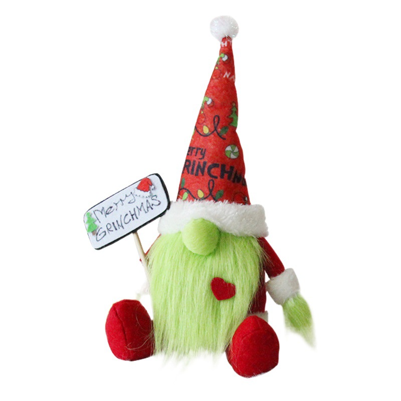 Hong Kong Love Cross-Border Sitting Green Hair Faceless Doll Long Bearded Grinch Green Fur Monster Doll Dwarf Doll