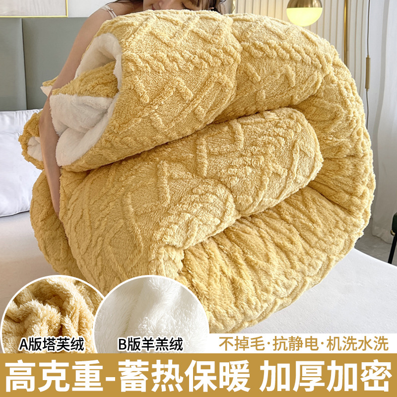 Picture of Winter Lamb Wool Quilt, Thickened Version, Warm and Plush Taffeta Quilt Core, Single Student Dormitory Cotton Bedding