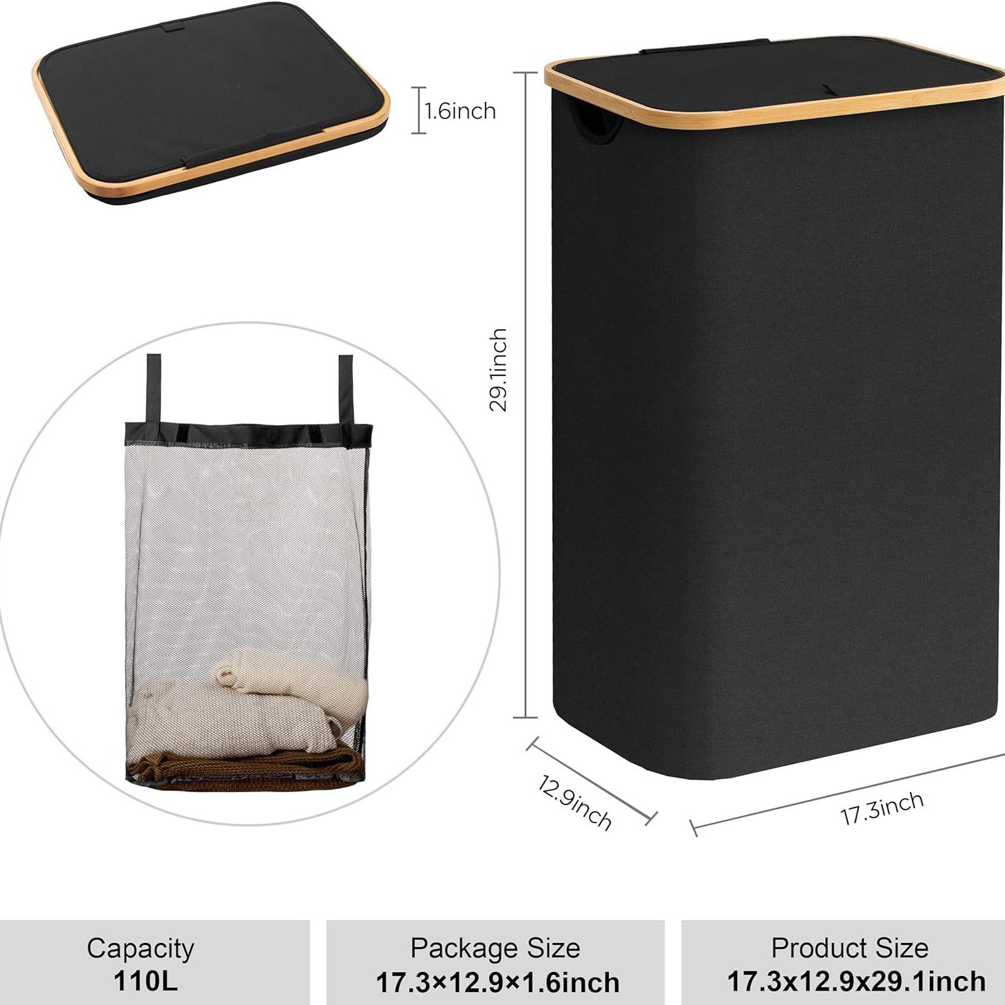 Picture of Dirty Clothes Basket Home Dirty Clothes Basket Bamboo and Wooden Handler with Lid Storage Basket Nordic Simple Bathroom Home Bamboo Cloth Laundry Basket