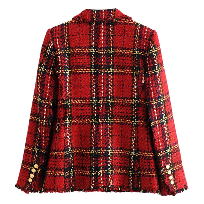 2021 Autumn New Amazon European and American Clothing Wholesale Coarse Plaid Slim Long Sleeve Suit Jacket