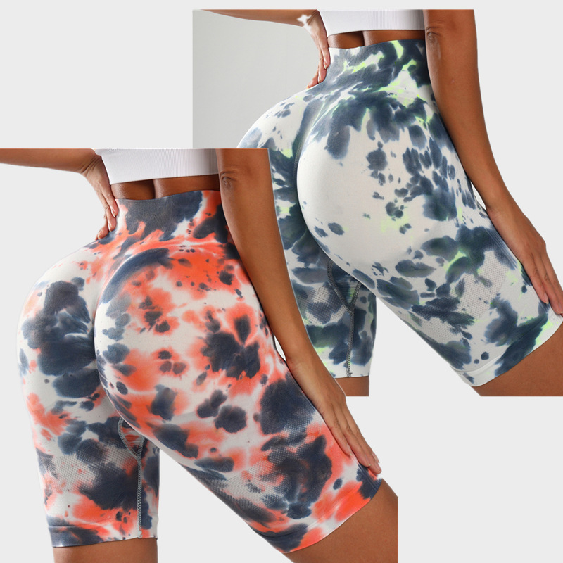Seamless Unique Drying Yoga Pants High Waist Elastic Quick-drying Fitness Three-point Shorts Women's No Embarrassment Line Tie-dyed Pants