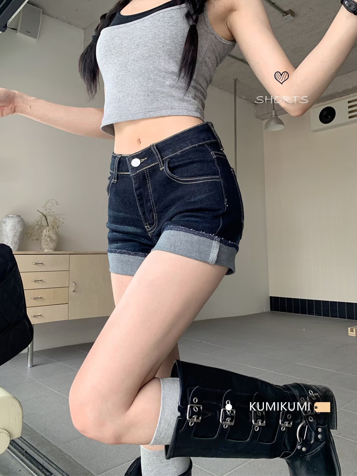 Summer Women's Clothing Wholesale New Style Retro Hip-Covering Slimming Hot Pants Sexy Curled Elastic Low-Waist Denim Shorts