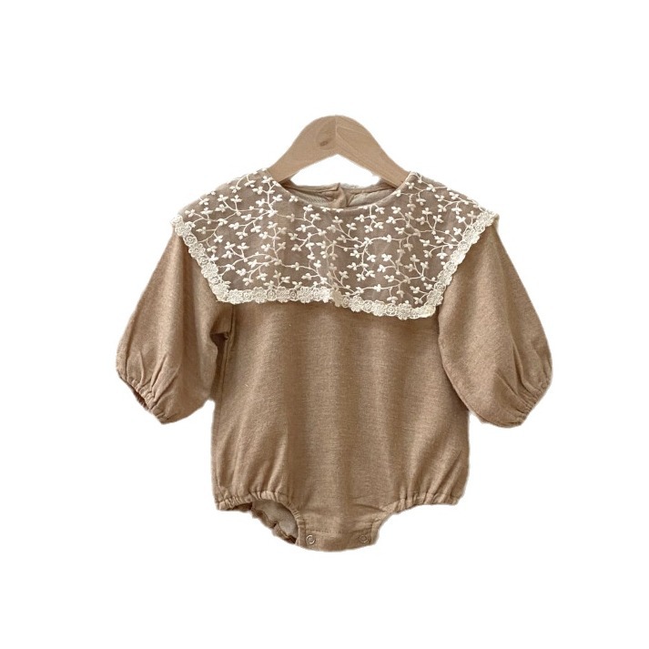 Picture of Baby Autumn Clothing, Baby Girl, Baby Elegant, Lace Large Lapel Cotton Jumpsuit, Girl's Long-Sleeved Romper