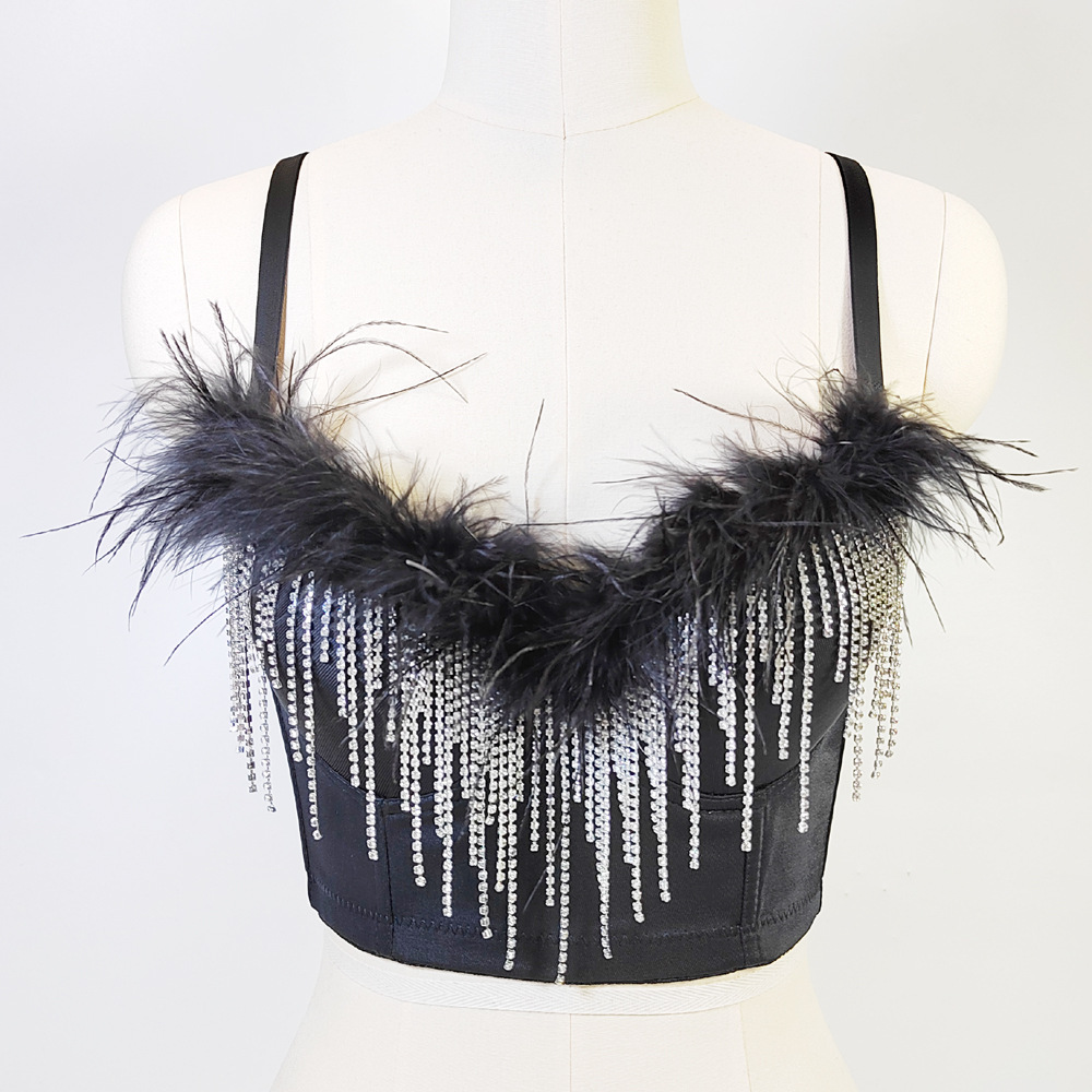 Sexy big backless wrapped chest outer wear AliExpress independent station women's clothing wholesale night General Collection ultra short feather tassel bra