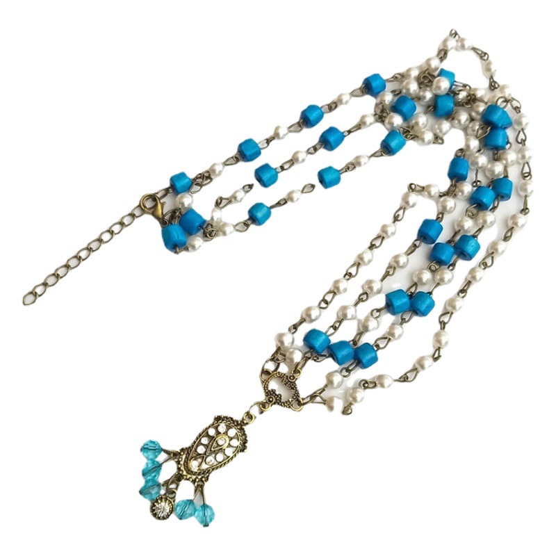 European and American Fashion Handmade Ethnic Style Bohemian Style Turquoise Pearl Water Drop Diamond Hair Accessories Hair Chain Headwear
