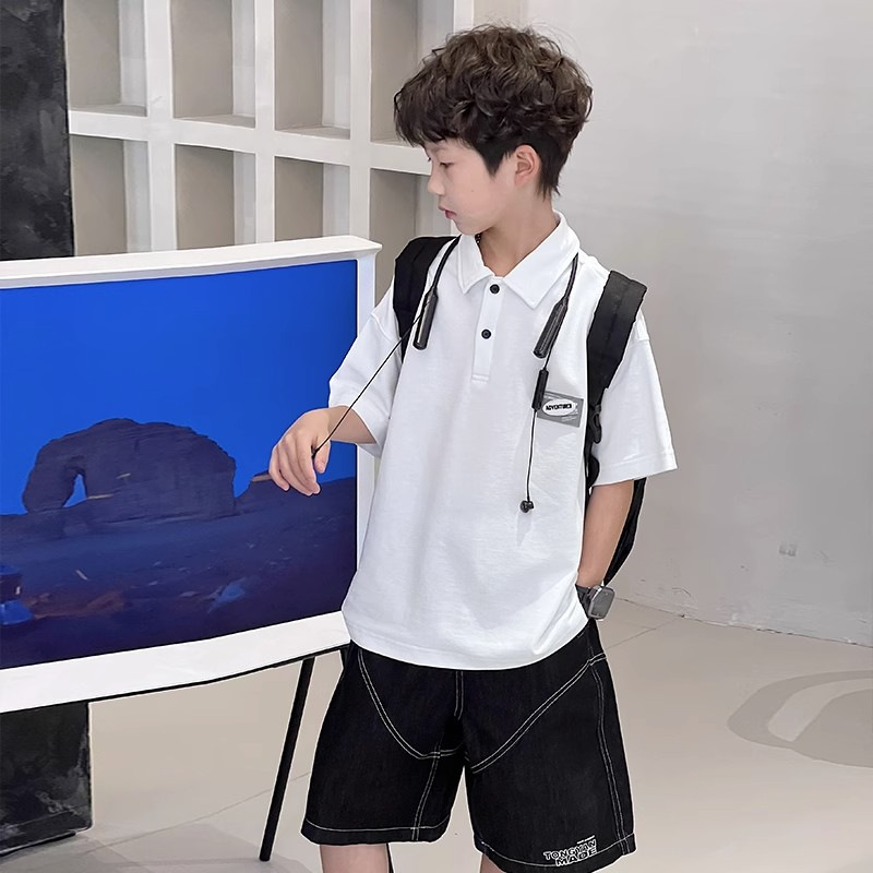Picture of Children's Wear Boys Short-sleeved T-shirt Polo Shirt Summer 2024 New Summer Mid-large Children's Summer Pure Cotton Top Trendy