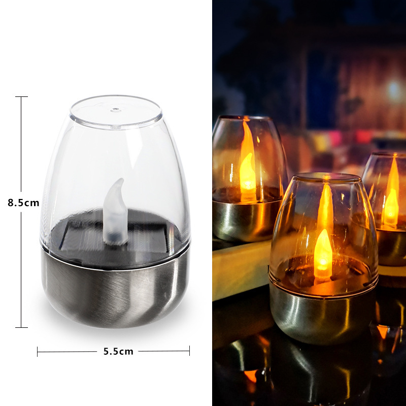 Cross-Border Solar Candle Lights Christmas Atmosphere Lights Halloween Decorative Lights Stainless Steel Night Lights Temutk