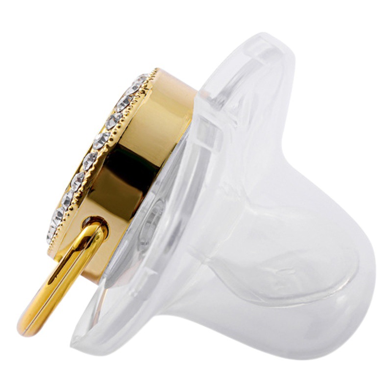 Yuntong Hot Sale Transparent Color 26 Letter Series Diamond Nipple Golden Letter Baby Soothing Play Mouth