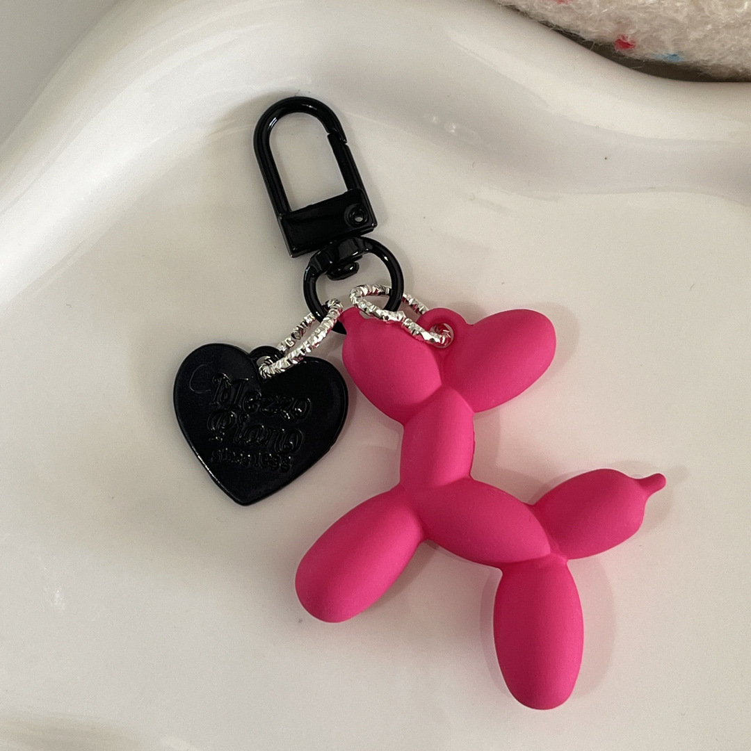 Picture of Dopamine Rose Red with Black Keychain Pendant Female Internet Celebrity High-End Niche Handmade Balloon Dog Bag Pendant Versatile