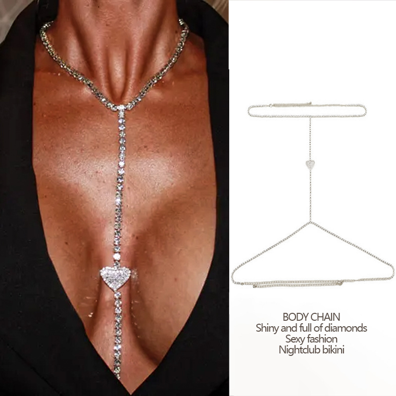 Picture of European and American fashion rhinestone love chest chain women's nightclub beach sexy bikini diamond body chain