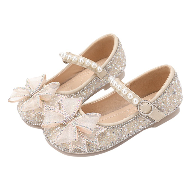 Girls Crystal Shoes 2025 Spring & Fall New Baby Girl Soft Bottom Bow Pearl Little Girl Fashionable Princess Shoes