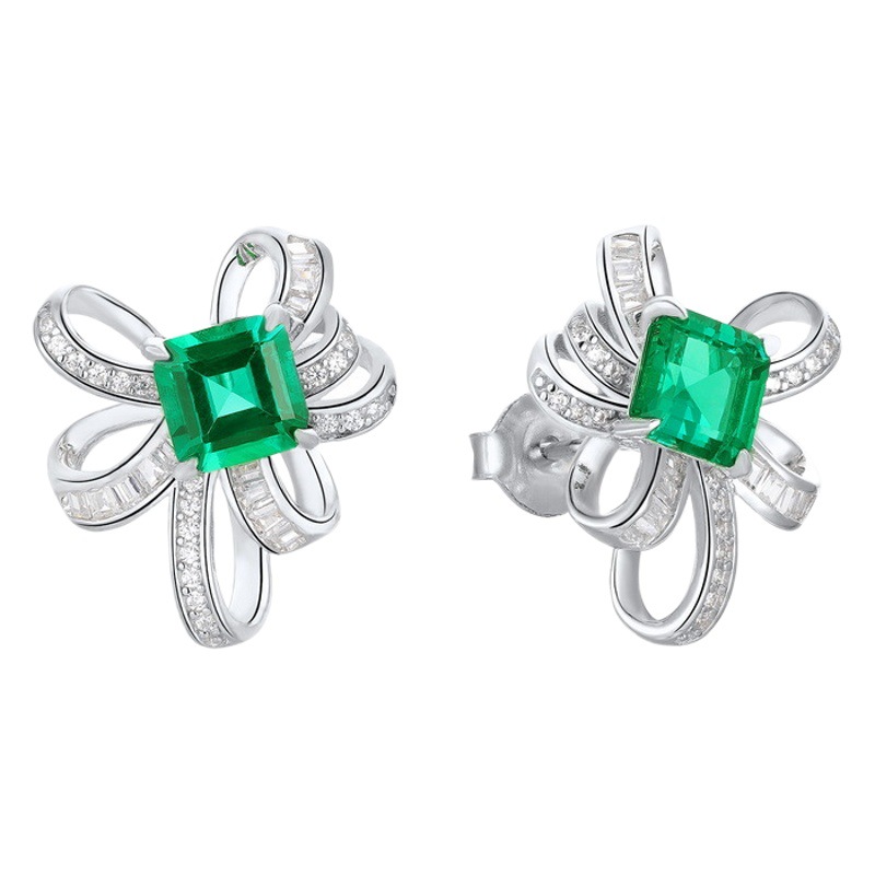 Foreign trade cross-border for S925 silver cultivation emerald earrings female high sense color treasure fashion simple earrings wholesale