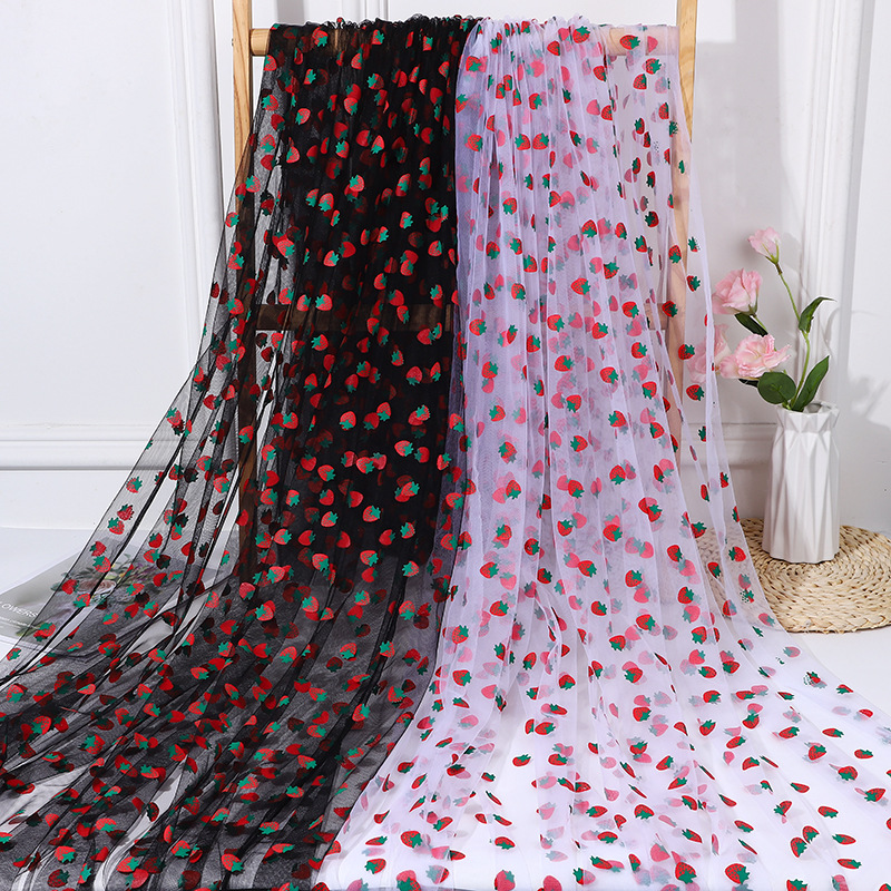 Cute Small Strawberry Printed Mesh Fabric Headyarn Background Decorative Cloth Handmade DIY Tulle Mesh Children's Clothing Accessories