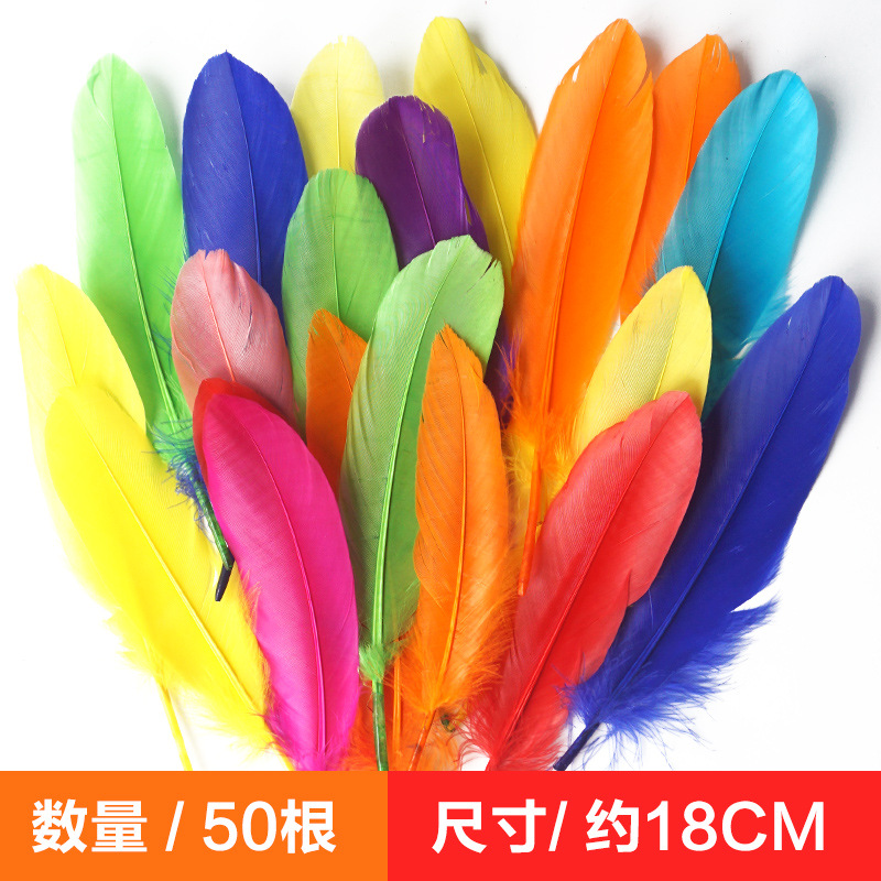 Picture of Feather color goose feather hard big floating dream catcher sunflower kindergarten handmade art class material wings decoration