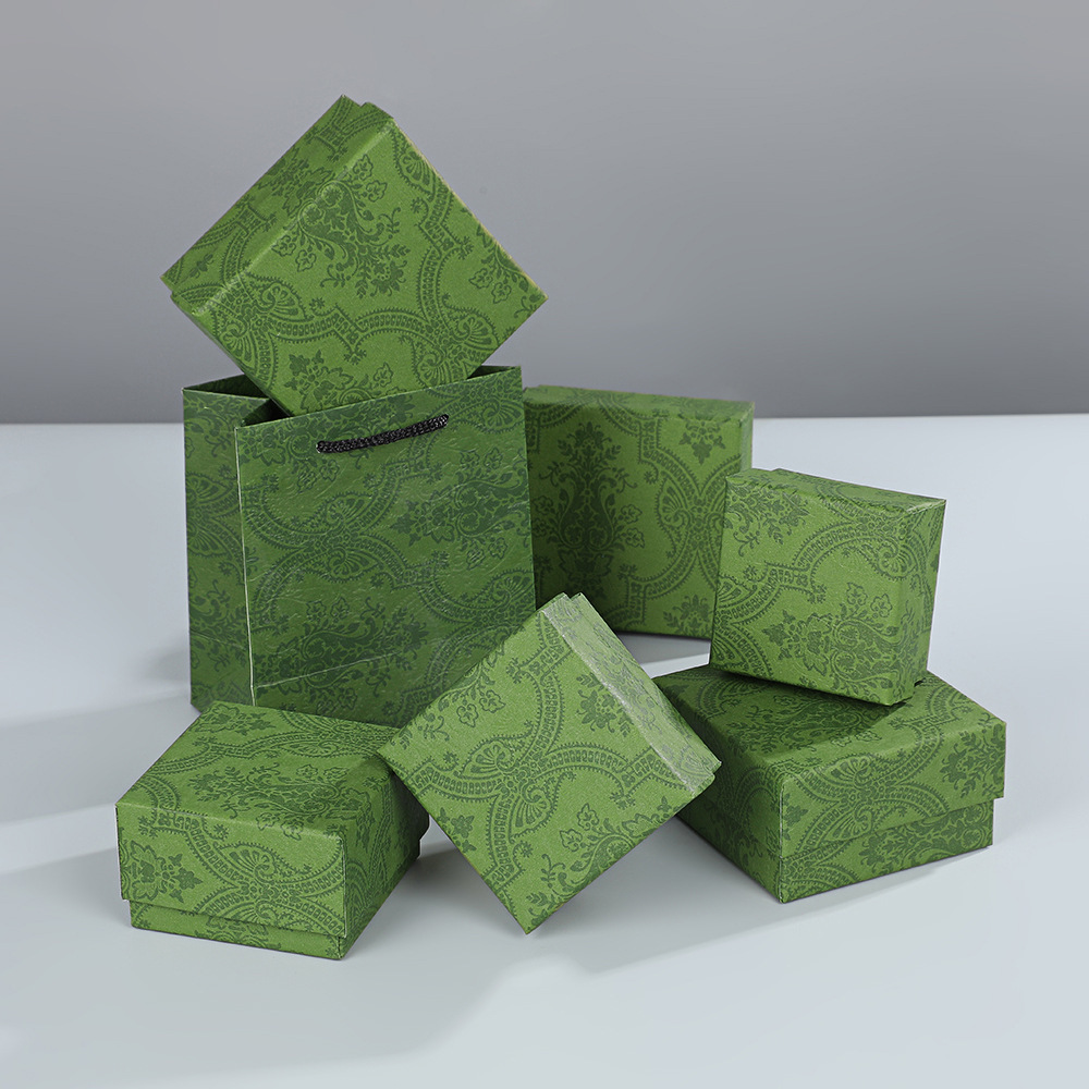 Vintage Green Ring Box Pattern Necklace Jewelry Box Storage Jewelry Box Earrings Earrings Packaging Box Gift Box