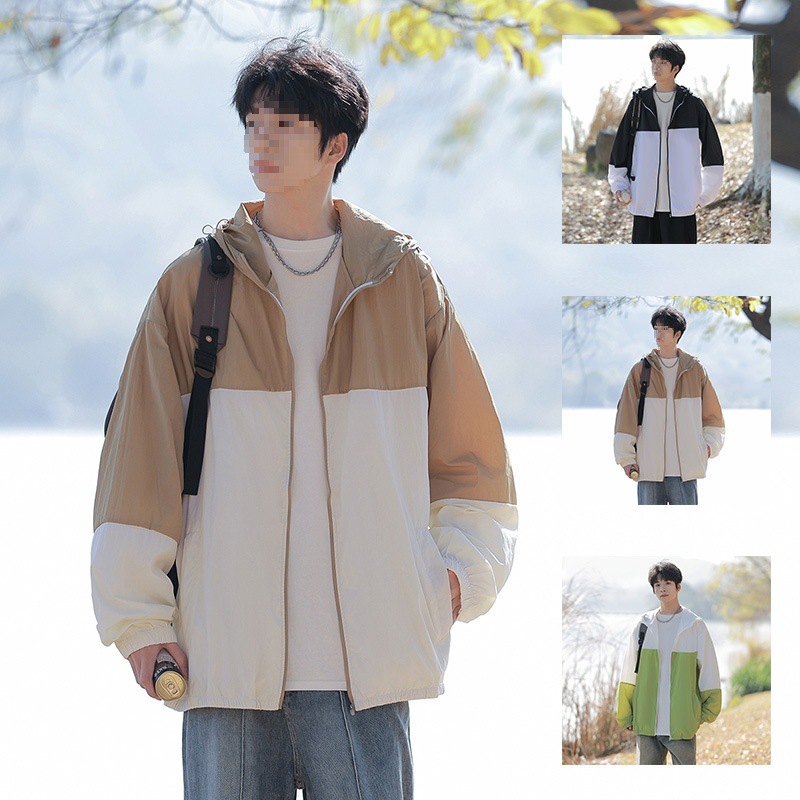 Summer Japanese Style Contrasting Color Simple Sun Protection Clothing Outdoor Ultra-Thin Anti-Uv Mountaineering Clothing Men's Sports Sun Protection Clothing