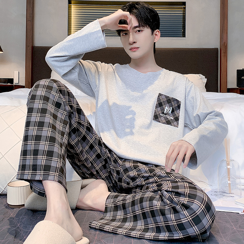 Picture of Men's Pajamas Spring and Autumn New Cotton Long-sleeved Trousers Men's Youth Casual High-end Home Clothes suit