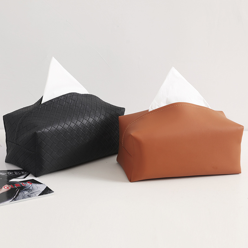 Cross-border Amazon simple PU woven tissue box leather paper bag hotel living room waterproof tissue bag wholesale