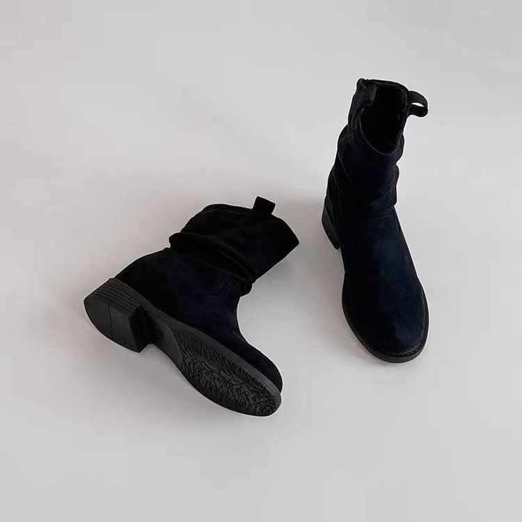 Vintage round toe stack boots 2025 fall new ins style high heels western cowboy knight boots mid-leg boots boots
