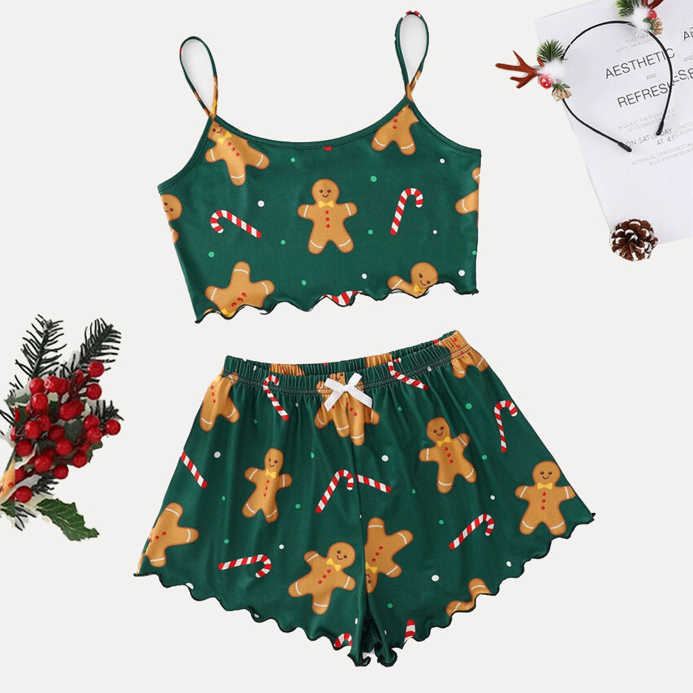 Summer Sexy Women's Christmas Pajamas Camisole Shorts Snowflake Fawn Home Clothes Two-piece pajamas