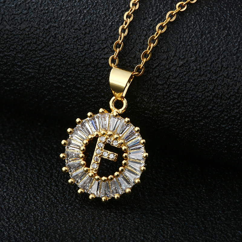 Picture of Letter Necklace Women's Necklace 26 Letters Copper Inlaid Cubic Zircon Vacuum Electroplated Stainless Steel Chain Necklace