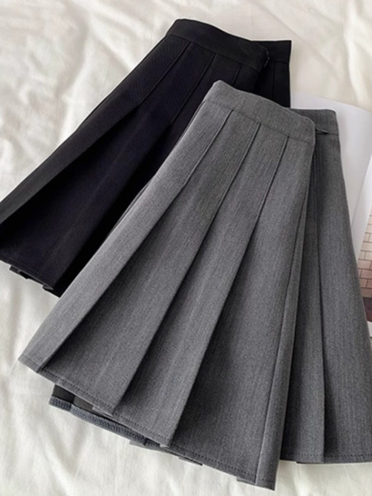 High Waist Grey Pleated Skirt Women's 2024 Summer New Style chubby girl Belly Covering Slim A- Line Korean Style Suit Skirt