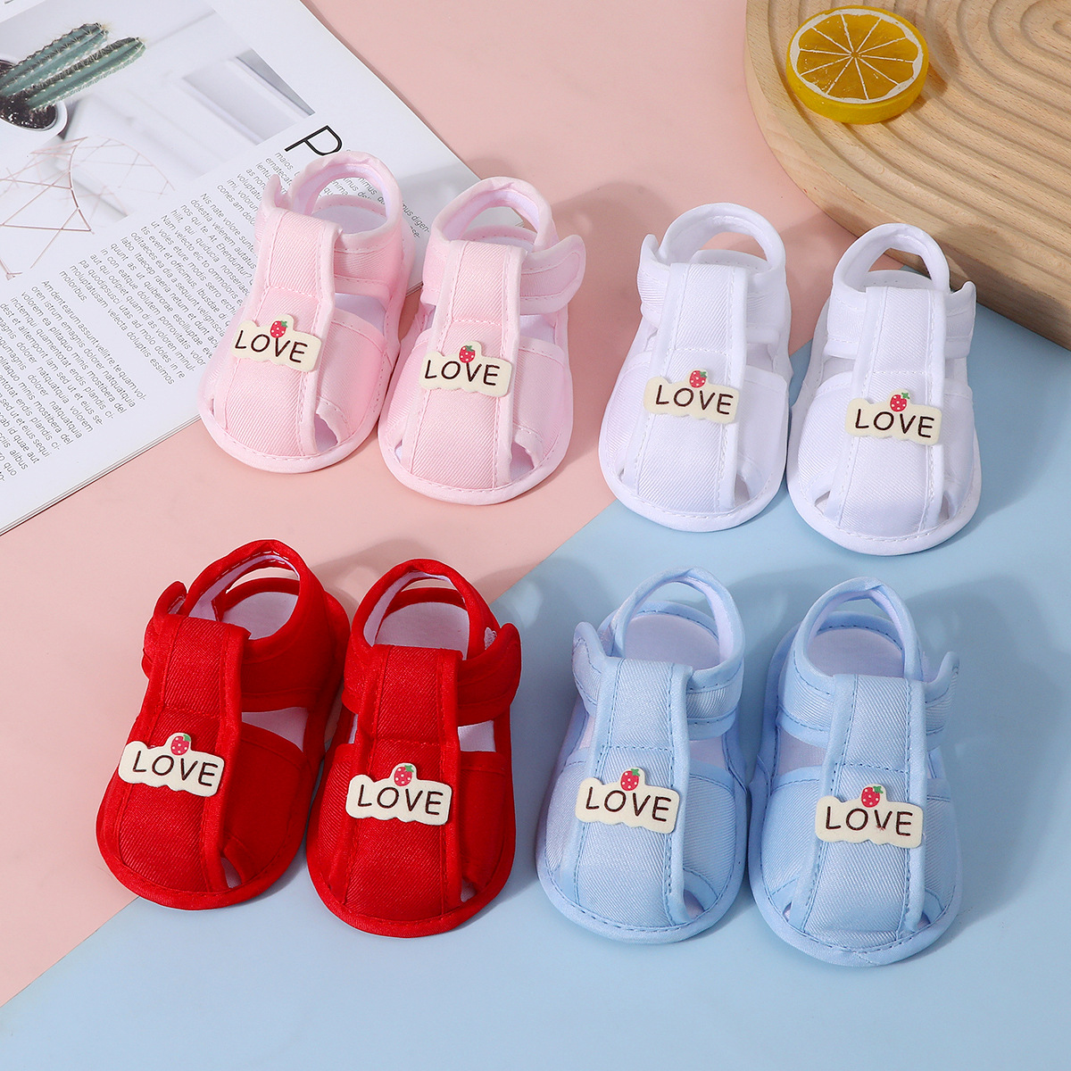 Summer New Velcro Baby Cloth Sandals 0-6-12 Months Baby Soft Sole Cute Cartoon Sandals