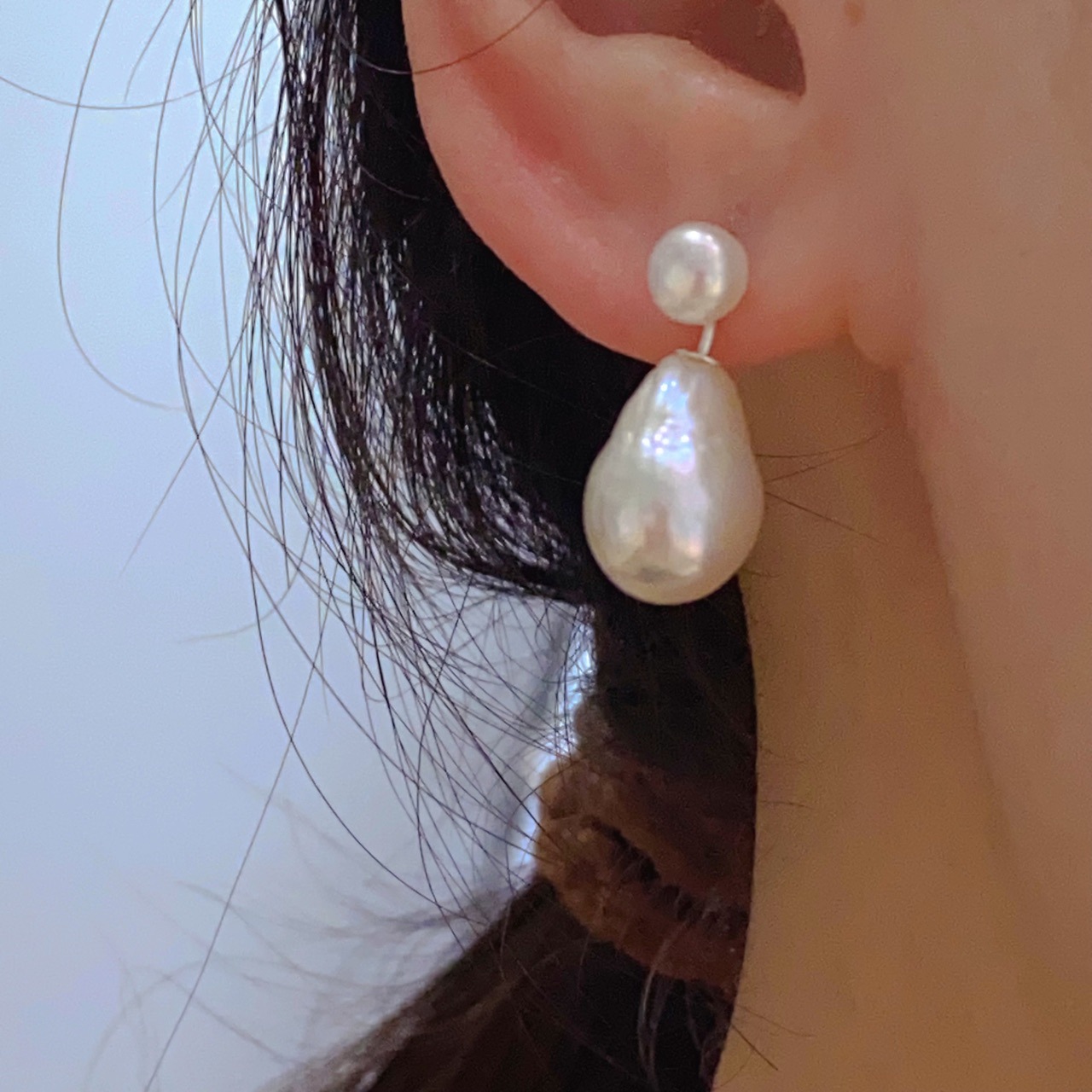 French Designer Two-Wear Vintage Hepburn Natural Freshwater Pearl 925 Plain Silver Pin Earrings Women's Earrings