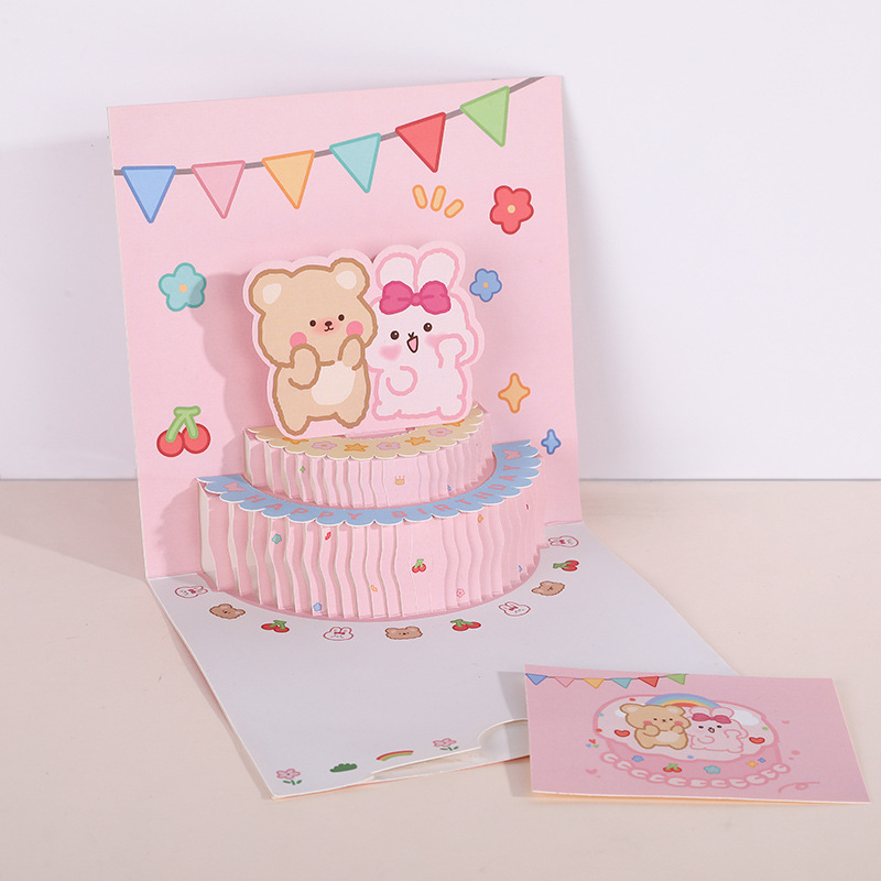 Picture of New ins three-dimensional birthday cake greeting card cute creative folding 3D blessing diy handmade gift blessing card