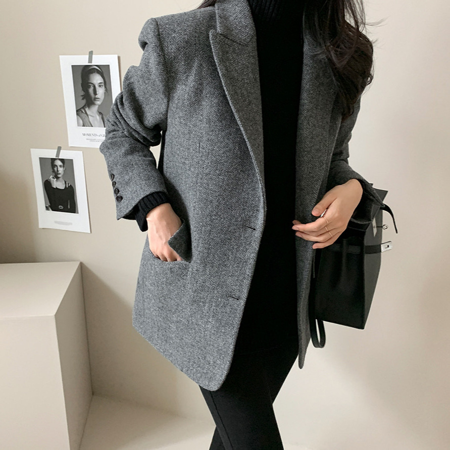 Picture of Popular Slimming Large Size Acetate Mid-Length Suit Collar Windbreaker for Women Commuting Temperament Cross-Border Supply Factory Direct Sales