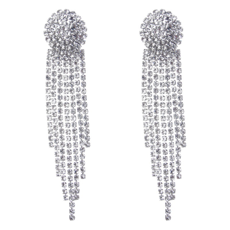 925 Silver Needle European and American Exaggerated Tassel Earrings for Women, Personalized Diamond Earrings, Long Earrings, Earrings Without Pierced Ear Clips